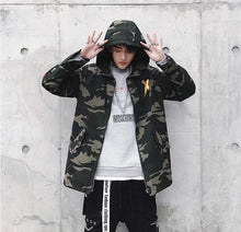 Load image into Gallery viewer, Men Street Ribbon Patchwork Cotton Camouflage Coat