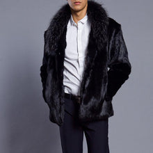 Load image into Gallery viewer, Mens Green Fruit Collar Faux Fur Coat Black