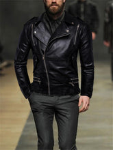 Load image into Gallery viewer, Men's Lapel Multi Zip Leather Jacket