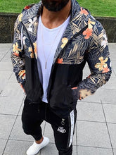 Load image into Gallery viewer, Fashion Splicing Printed Zipper Hooded Jacket