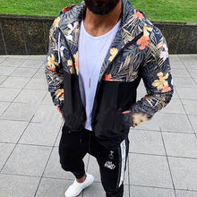 Load image into Gallery viewer, Fashion Splicing Printed Zipper Hooded Jacket