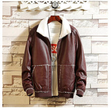 Load image into Gallery viewer, Men Casual Thermal Stand Collarfaux Leather Coat