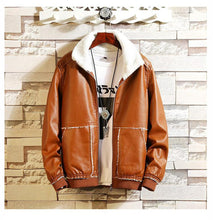 Load image into Gallery viewer, Men Casual Thermal Stand Collarfaux Leather Coat