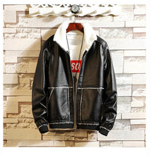 Load image into Gallery viewer, Men Casual Thermal Stand Collarfaux Leather Coat