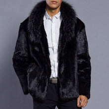Load image into Gallery viewer, Mens Green Fruit Collar Faux Fur Coat Black
