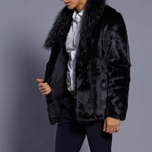Load image into Gallery viewer, Mens Green Fruit Collar Faux Fur Coat Black
