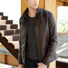 Load image into Gallery viewer, Stylish Casual Slim Plain Long Sleeve Leather Jacket Outerwear
