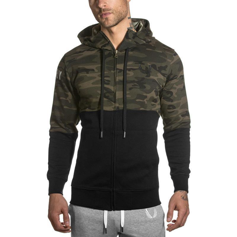 Sports Camouflage Hooded Zip Long Sleeve Coat