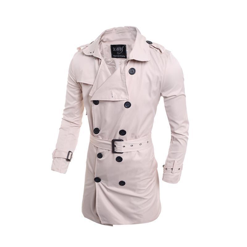 Elegant Plain Lapel Collar Button Slim Long Windbreaker Coat