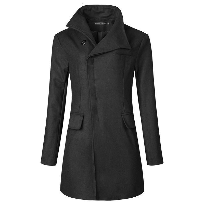 Fashion Lapel Collar Plian Long Woolen Coat