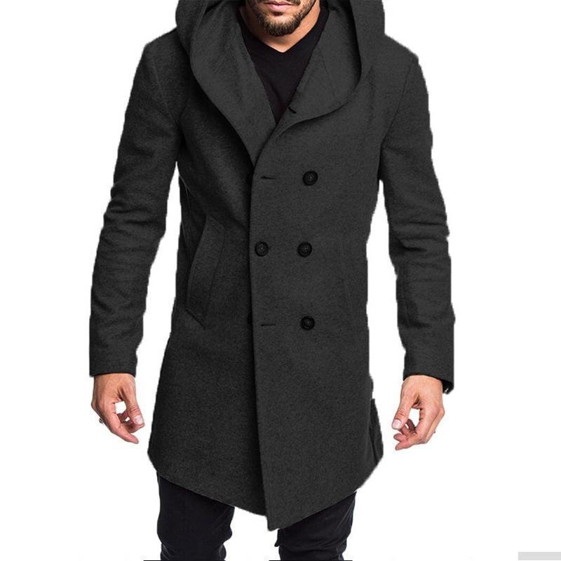 Casual Plain Thicken Warm Hooded Long Sleevs Long Woolen Coat