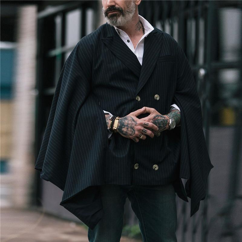 Men's Lapel Striped Double-Breasted Cloak