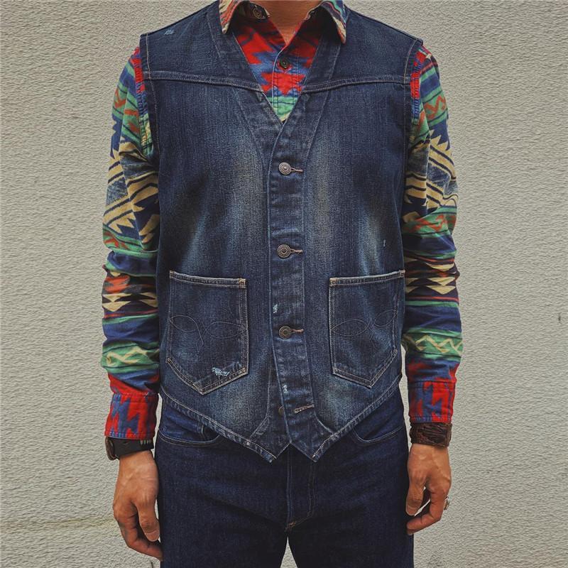 Men's Solid Color Denim Vest