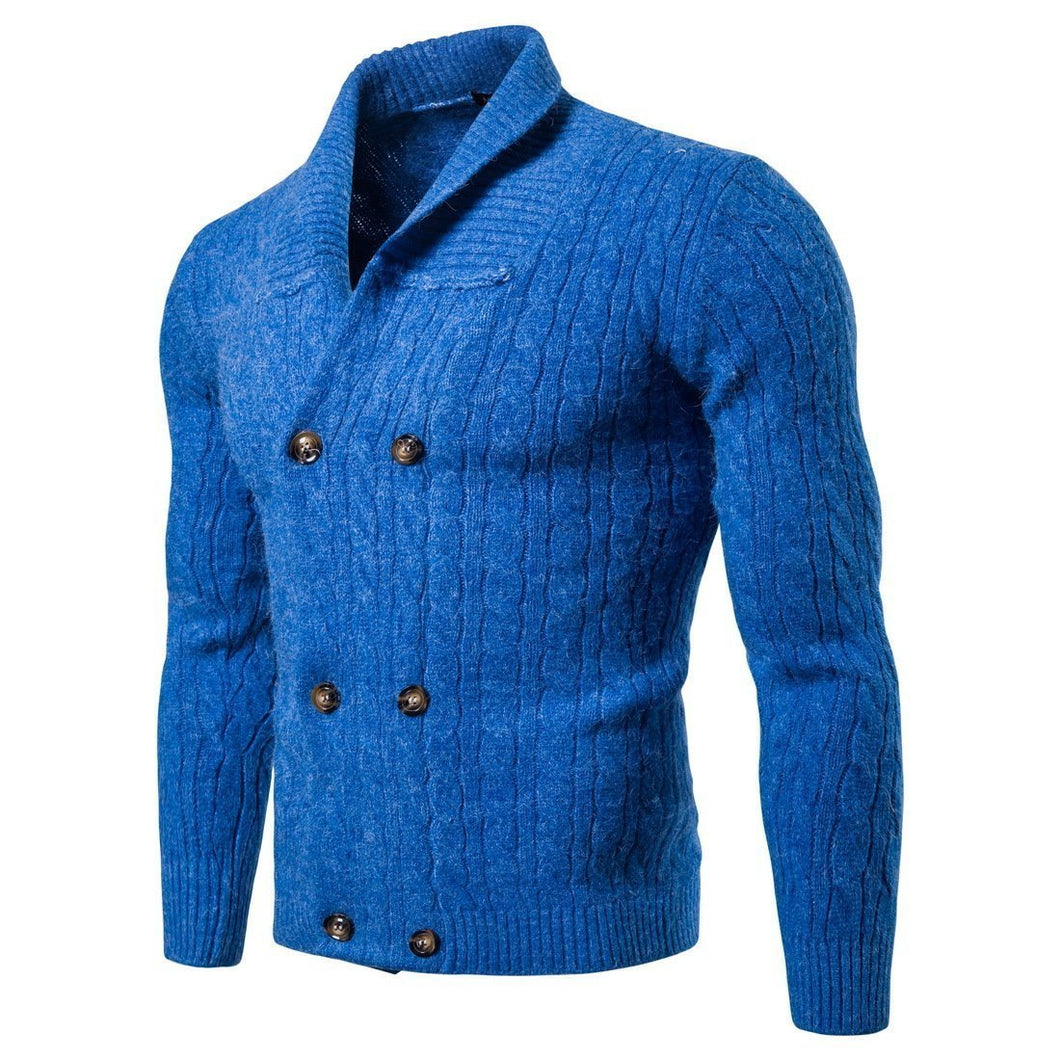 Winter New Casual Solid Color Twist Thick Double-Breasted Knit Cardigan