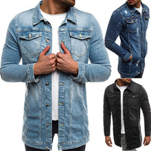 Load image into Gallery viewer, Slim Mid-Length Washed Denim Jacket Men
