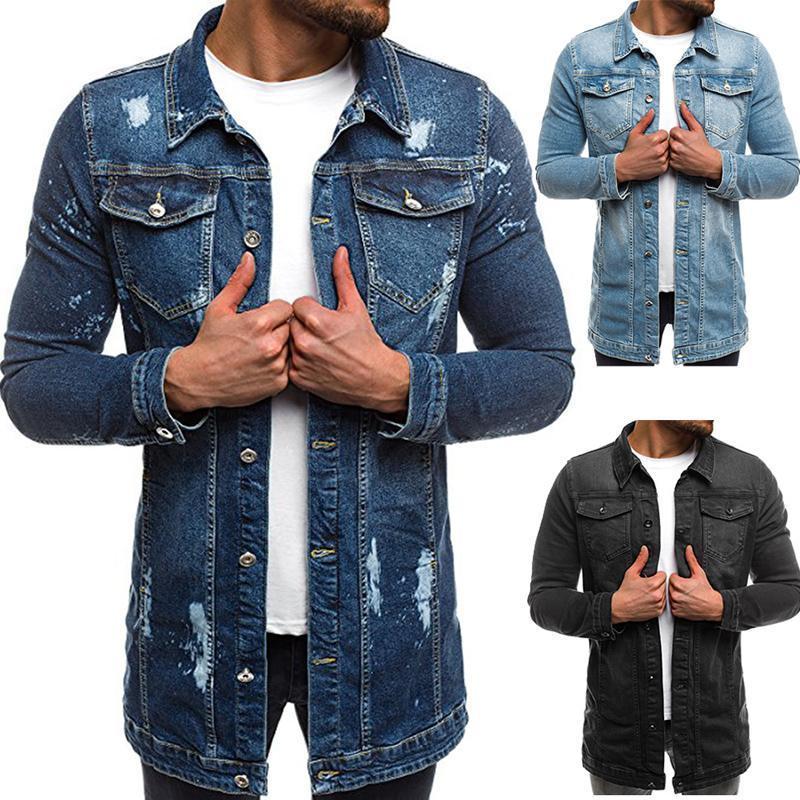 Slim Mid-Length Washed Denim Jacket Men
