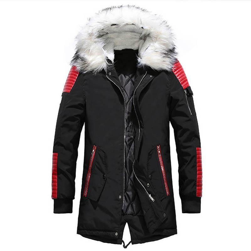 New Winter Jacket Men Thicken Warm Casual Long Outwear Hooded Collar Jacket