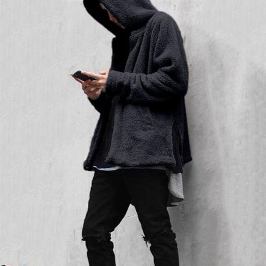 Fashion Mens  Loose Plain Floss Zipper Coat